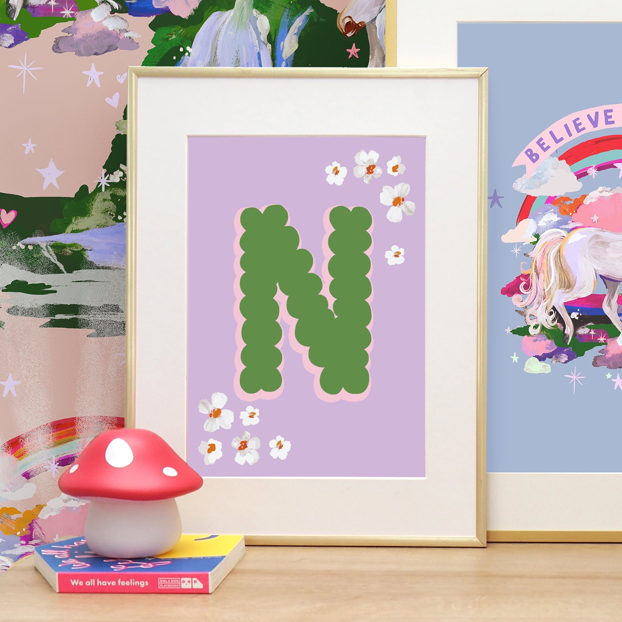 Floral Scallop Initial Print