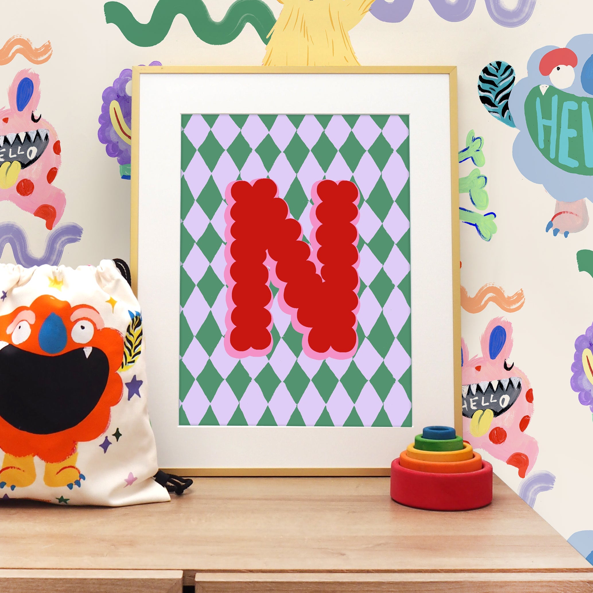 Harlequin Scallop Initial Print