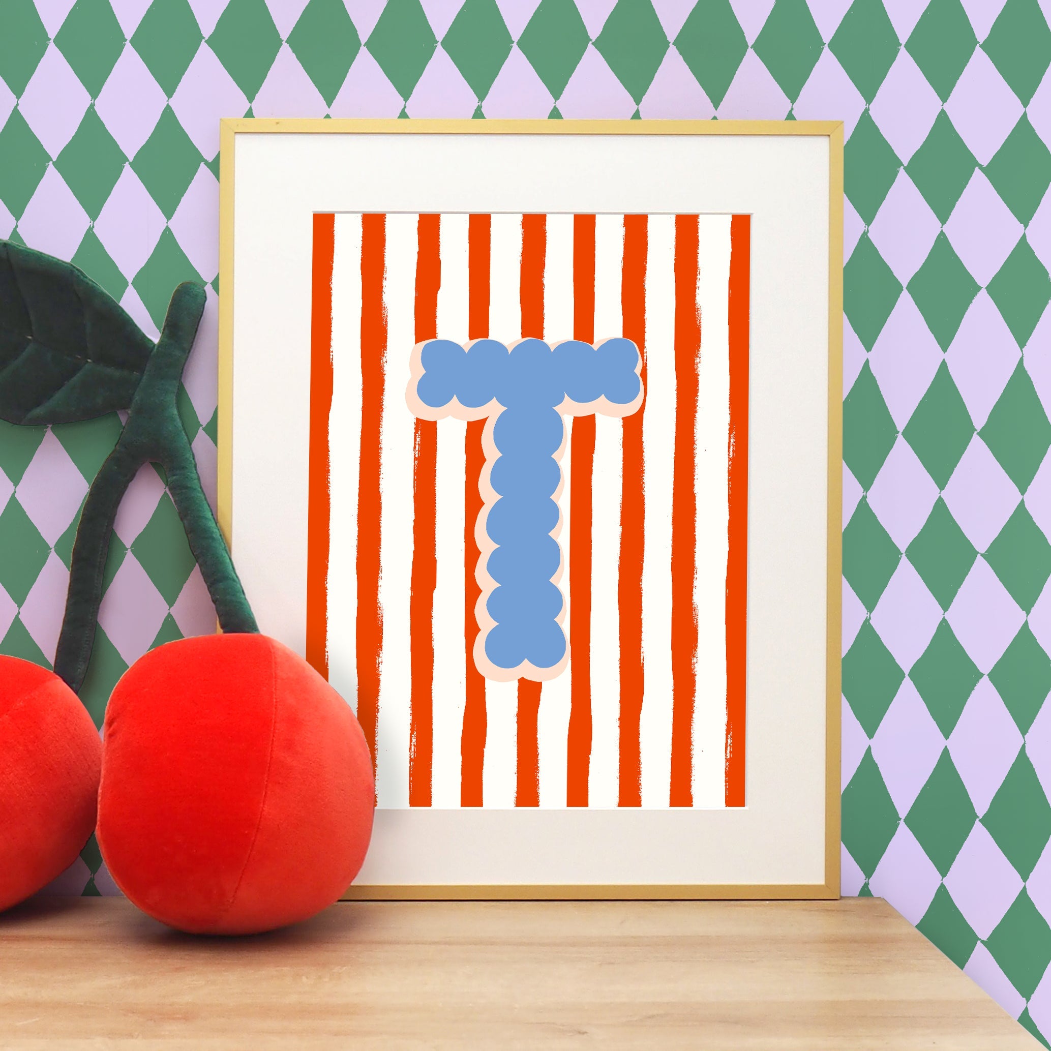 Red Stripe Scallop Initial Print