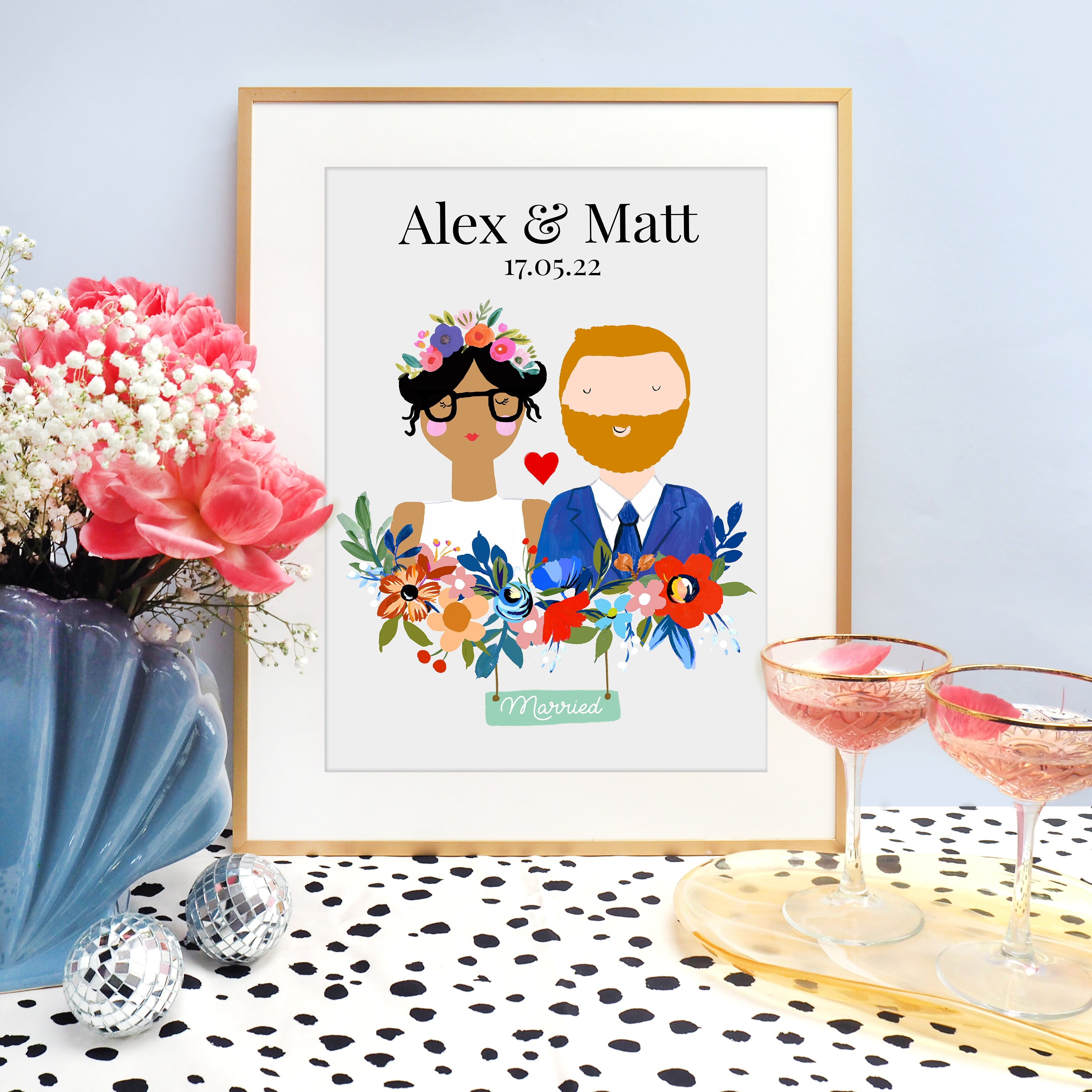 Customised Floral Couple Wedding Print